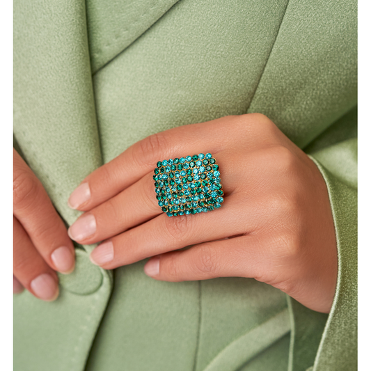 Green and Turquoise Zirconium Adjustable Ring Aelia