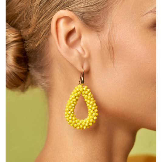 Sparkling Yellow Faceted Glass Teardrop Crystal Earrings