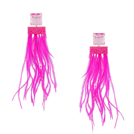 Fuchsia Feather Crystal Earrings Rendez-Vous
