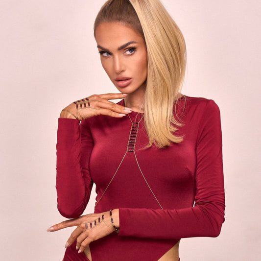 Glamour Gold Plated Burgundy Body Chain Necklace Temptation