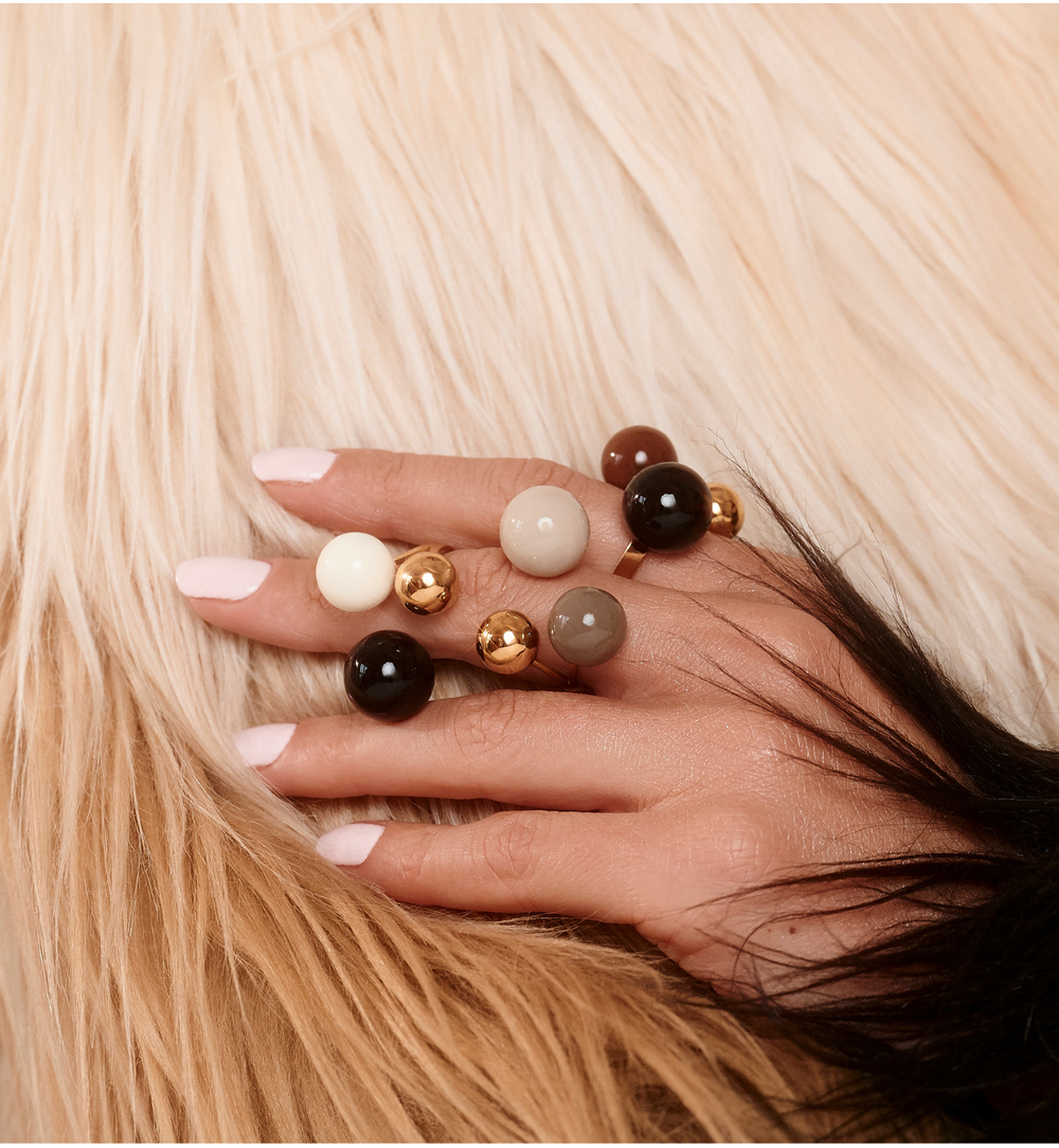 Steel and Shine Enamel Beige and Taupe Balls Ring 1122