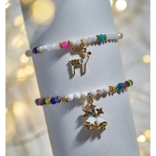 Twinke Holiday Multi Color Glass Crystals Bracelet with Jingle Bells Pendant