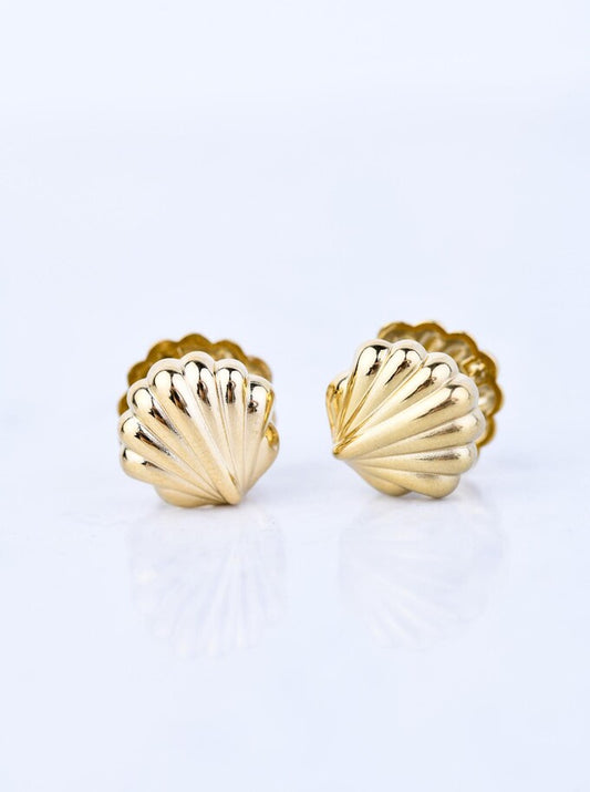 14k Gold Plated Double Side Seashell Earrings