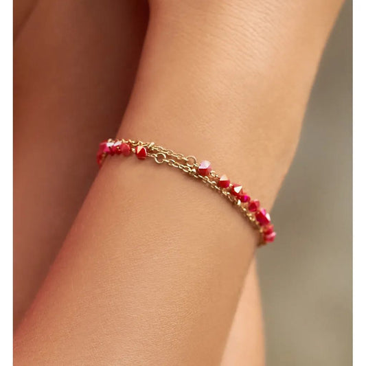 Gold Plated Double Chain Red Crystals Bracelet