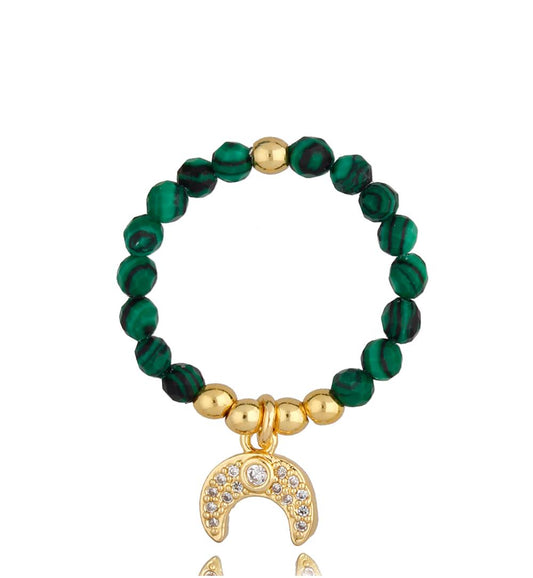Malachite Stones Elastic Ring with Zirconium Moon Highlands