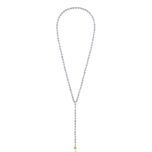 Aquamarine Stones Long Necklace with Teardrop Pendnt (CL)