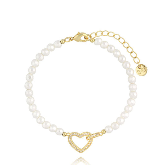 White Pearl Bracelet with Crystal Heart