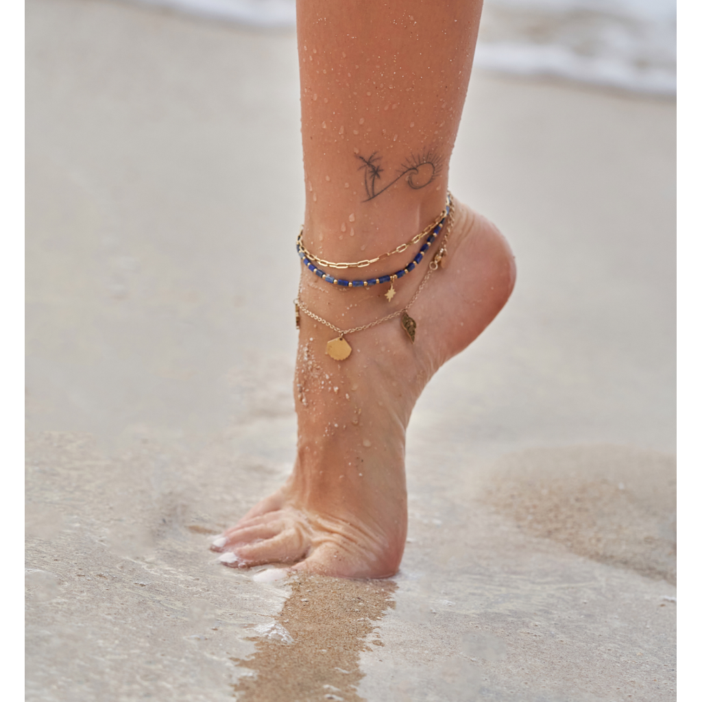 Summer Anklet with Ocean Pendants and Blue Fringe