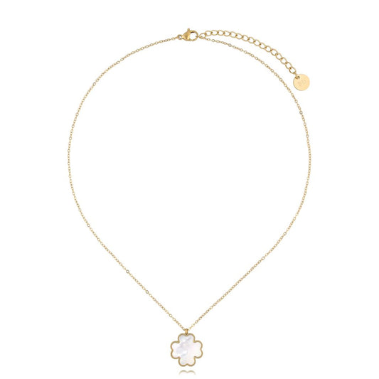 Stainless Steel Necklace with Pearl Clover Pendant