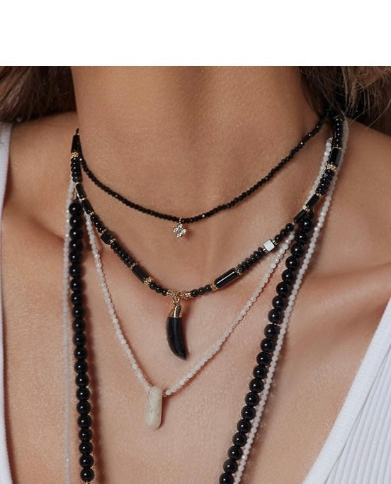 Black Agate Necklace with Horn Pendant