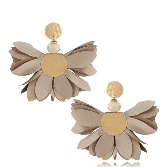 Shimmering Mocha Brown Satin Flower Earrings with Old Gold Finishing