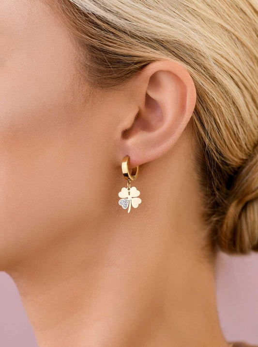 14k Gold Plated Zircon Clover Petal Earrings