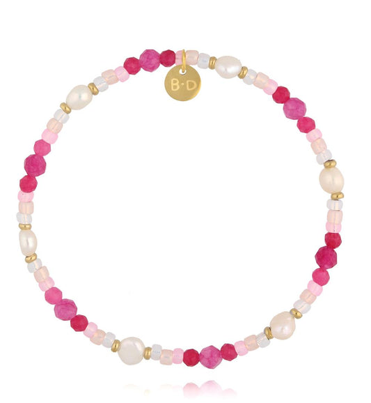 Pink Opal, Pearls and Miyuki Crystals Bracelet
