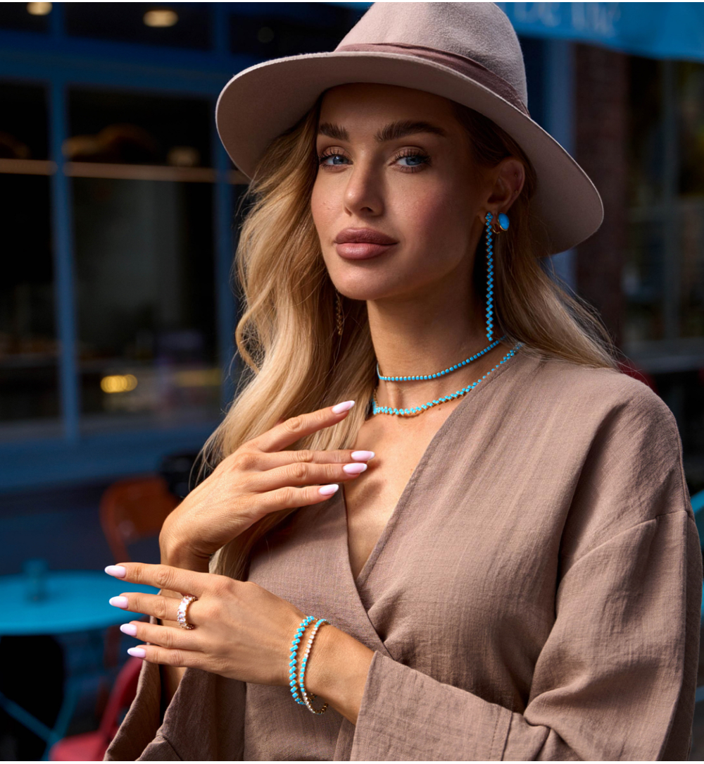 Turquoise Blue Tenis Crystals Long Earrings