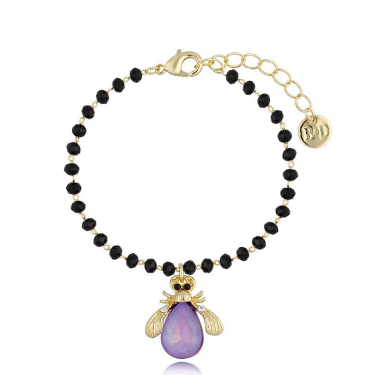 Purple Beetle Bracelet with Black Crystals