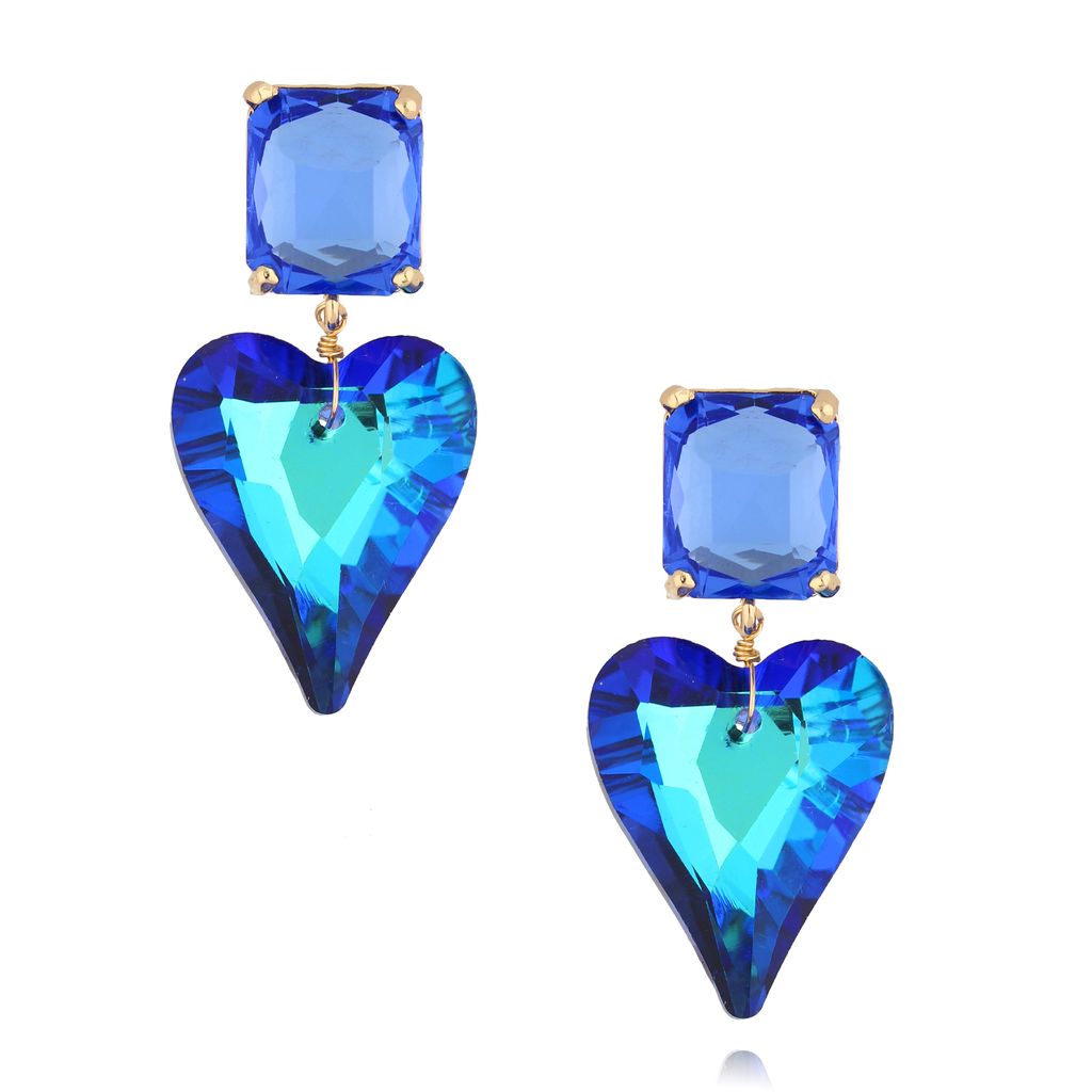 Royal Blue Rectangle & Heart Crystal Earrings Osasco