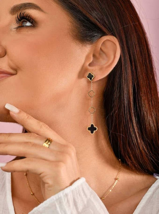 14k Gold Plated Lariat Clover Earrings