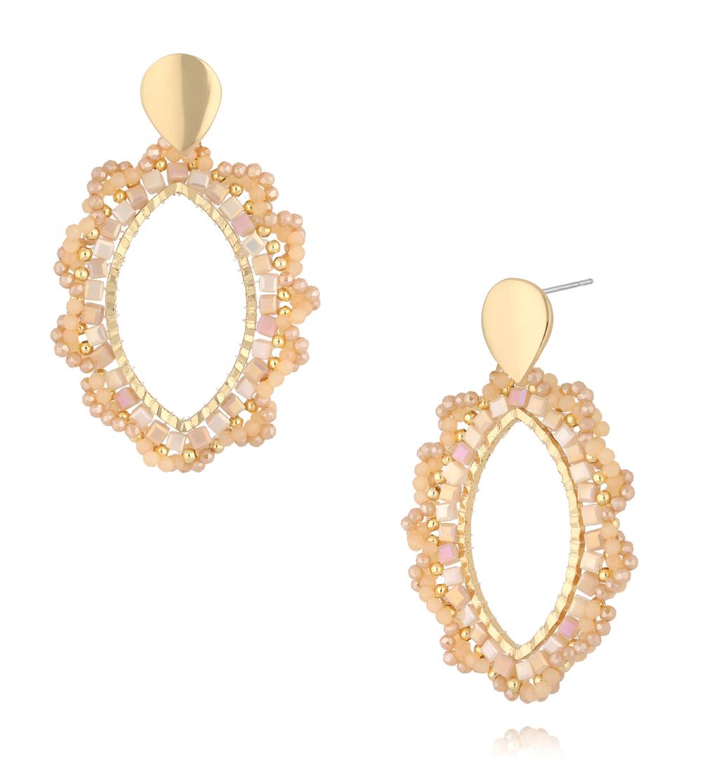 Beige, Light Peach and Cappuccino Flower Crystal Earrings 0321