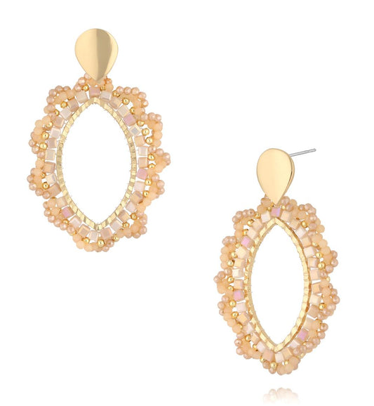 Beige, Light Peach and Cappuccino Flower Crystal Earrings 0321