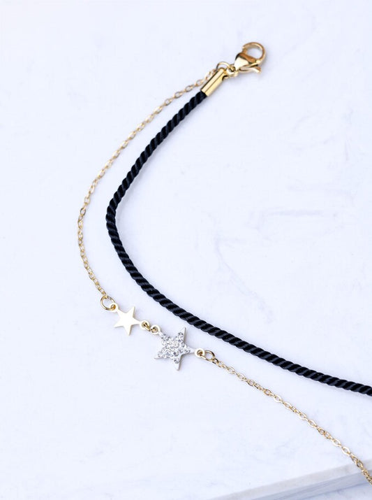 Good Luck Black String and Chain Bracelet with Star