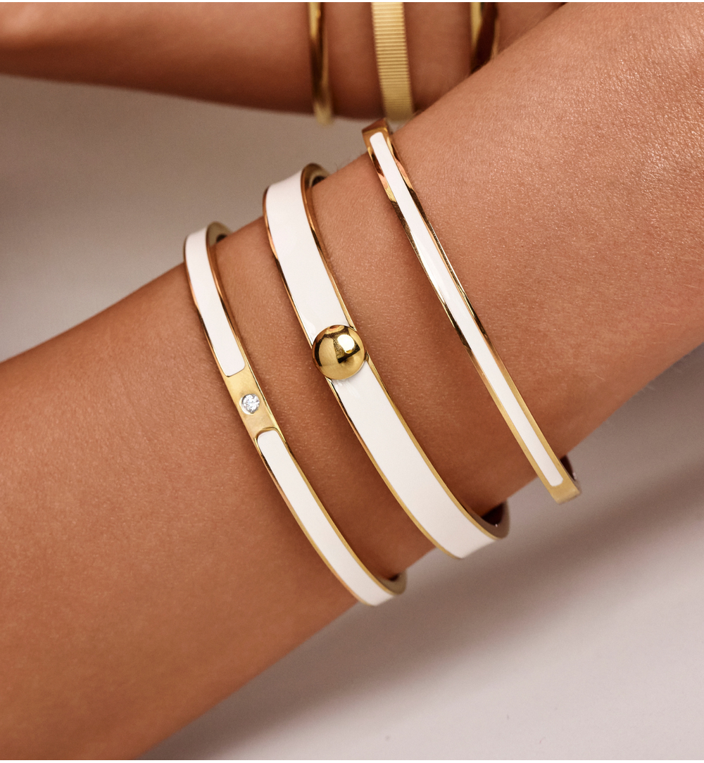 Gold Plated Amalfi White Enamel Bangle Bracelet 1004