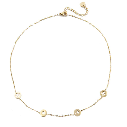 14k Gold Plated Necklace with Cross, Heart and Clovers (CL)