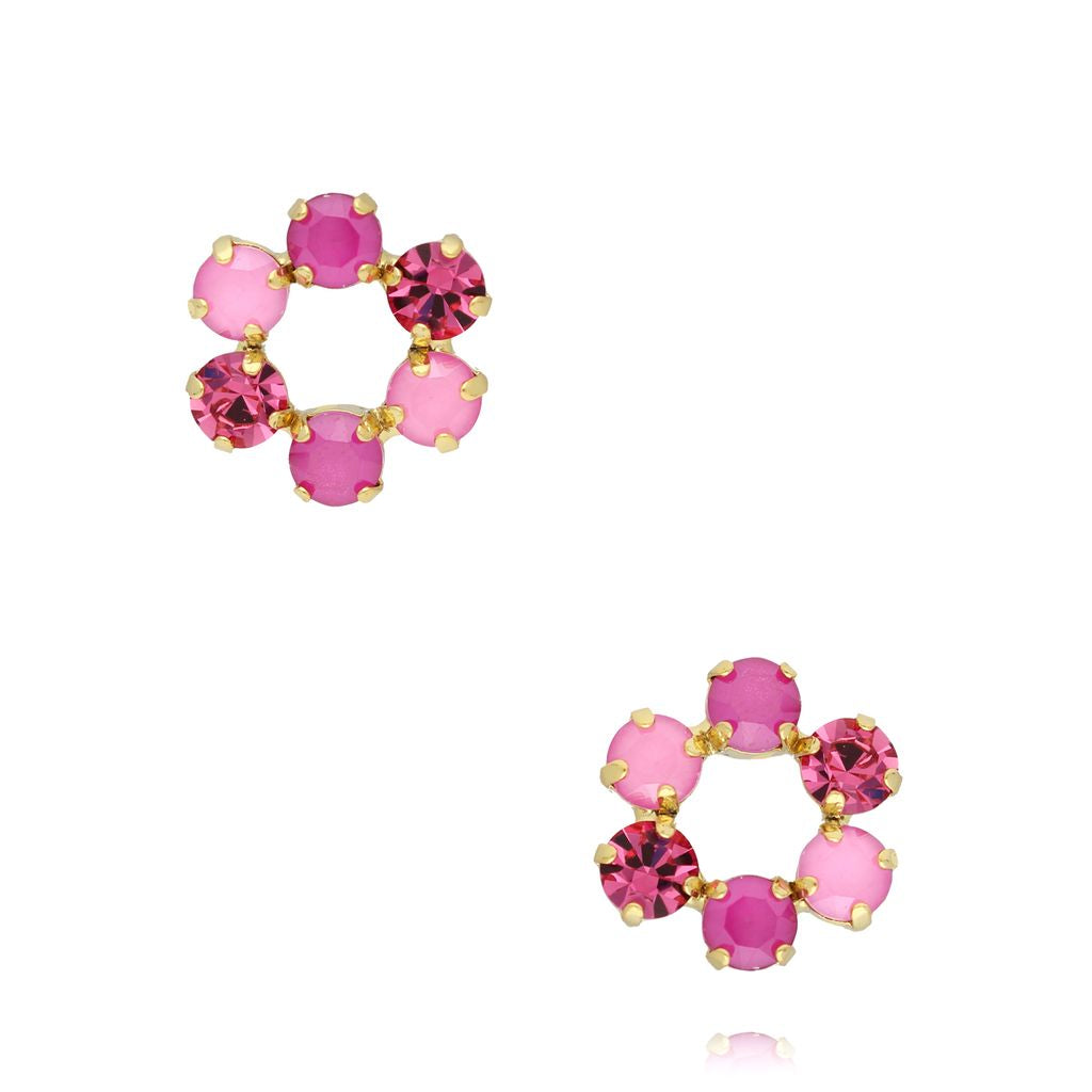 Shining Pink & Fuchsia Crystals Flower Earrings