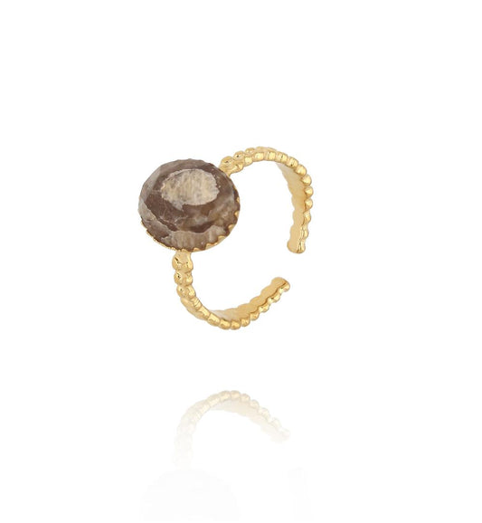 Gold Plated Round Natural Stone Ring 0080