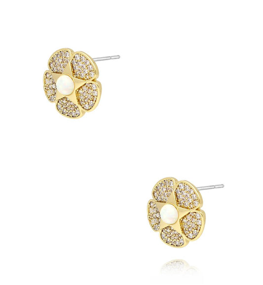 Lumiere Zirconium Flower Studs with Pearl