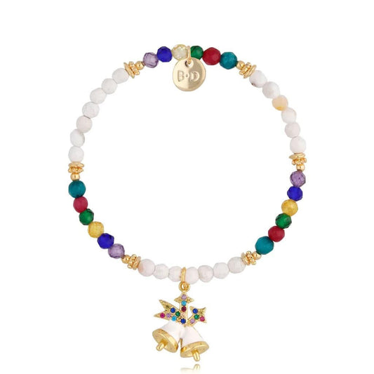 Twinke Holiday Multi Color Glass Crystals Bracelet with Jingle Bells Pendant