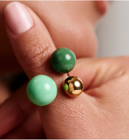 Steel and Shine Enamel Mint Green and Gold Balls Ring 1116