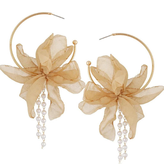 Cream Beige Silk Flower Hoops