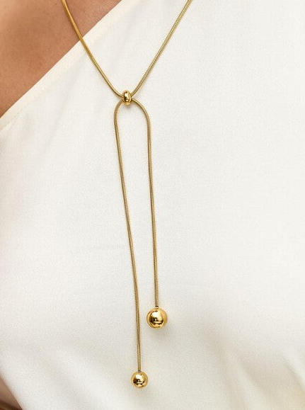 14k Gold Plated Long Adjustable Lariat Necklace with Balls s31255