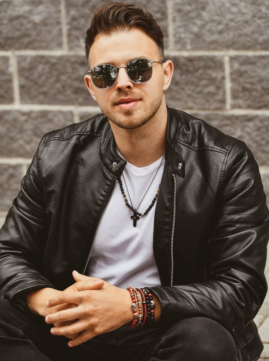 14k Gold Plated Stainless Steel Necklace with Black Cross