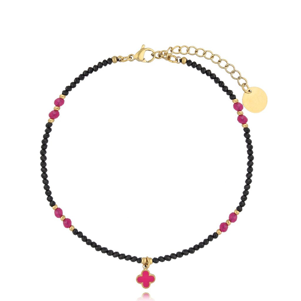 Fuchsia Clover Anklet with Jadeite and Turmaline Stones