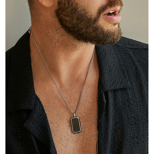 Men’s Stainless Steel Necklace with Black Everlasting Pendant Erp