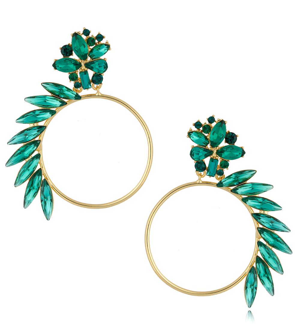 Round Mohawk in Emerald Green Crystals Earrings 1310