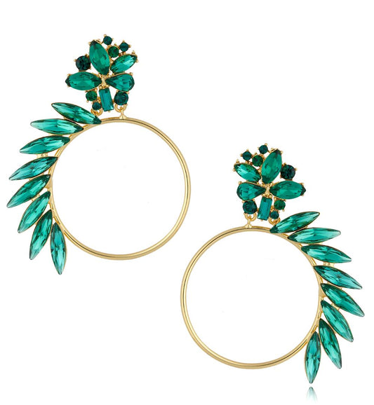 Round Mohawk in Emerald Green Crystals Earrings 1310