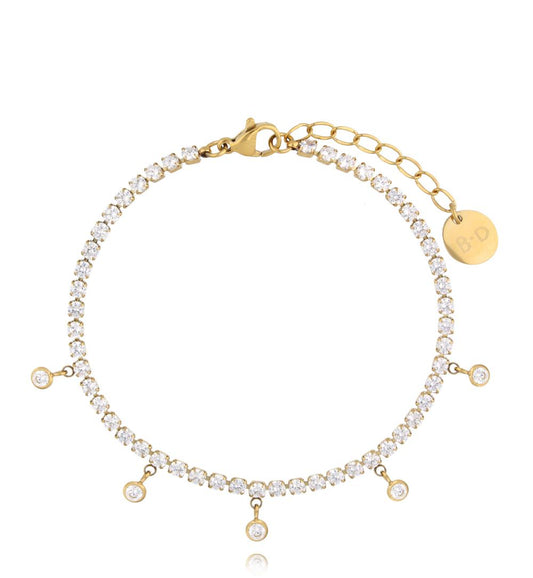 Gold Plated Zirconia Tennis Bracelet with Crystal Pendants