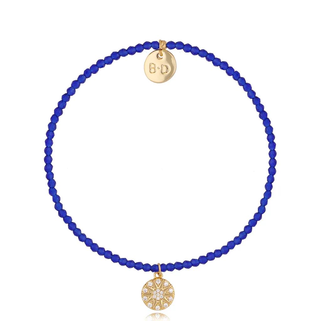 Navy Blue Crystals Bracelet with Zirconium Sun Pendant