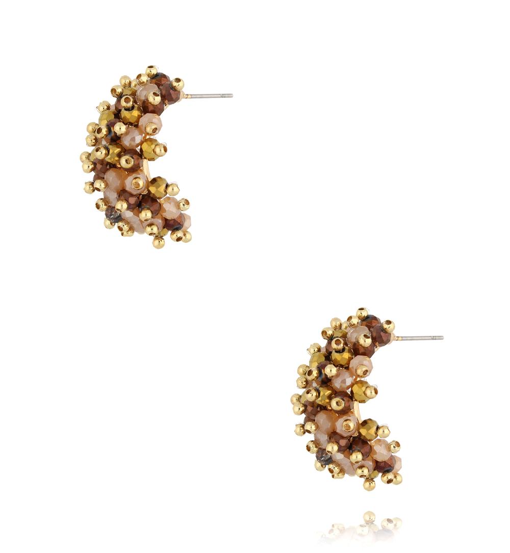 Beige and Brown Glass Crystal Earrings 0154
