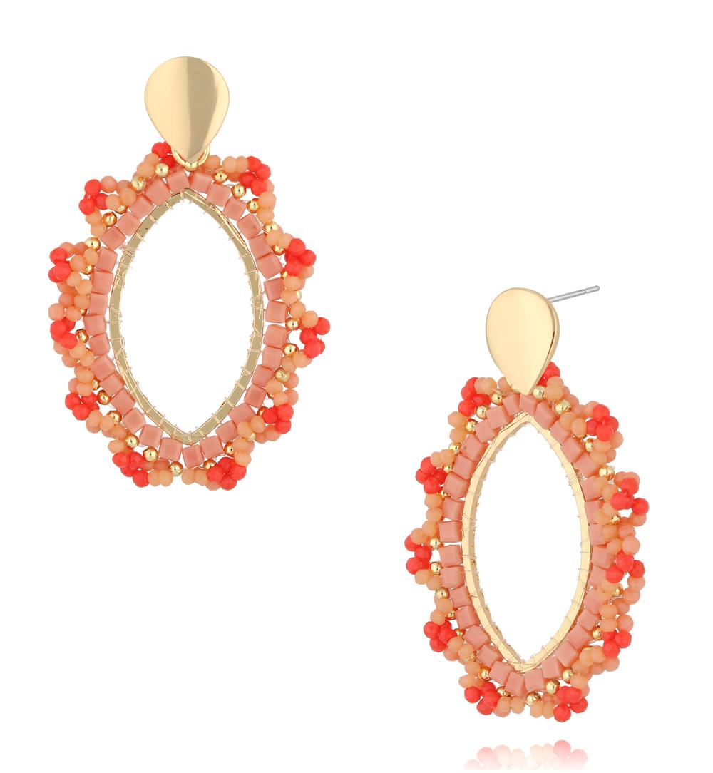 Coral and Peach Flower Crystal Earrings 0324