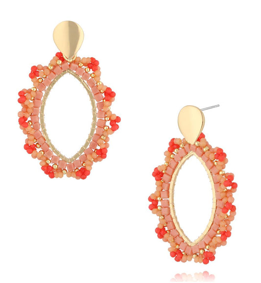 Coral and Peach Flower Crystal Earrings 0324