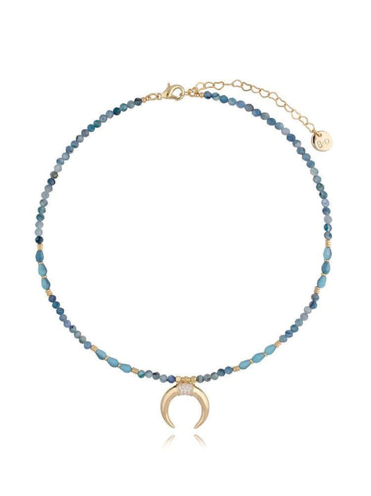 Blue Agate and Apatite Stones Necklace with Crystal Moon