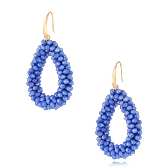 Sparkling Saphire Blue Faceted Glass Crystals Earrings