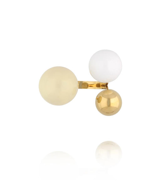 Steel and Shine Enamel White and Beige Balls Ring 1083