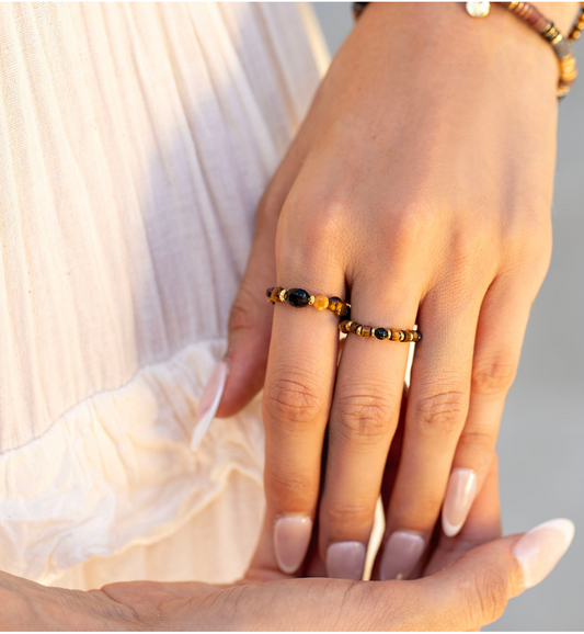 Tigers Eye & Agate Stones Elastic Ring 0766