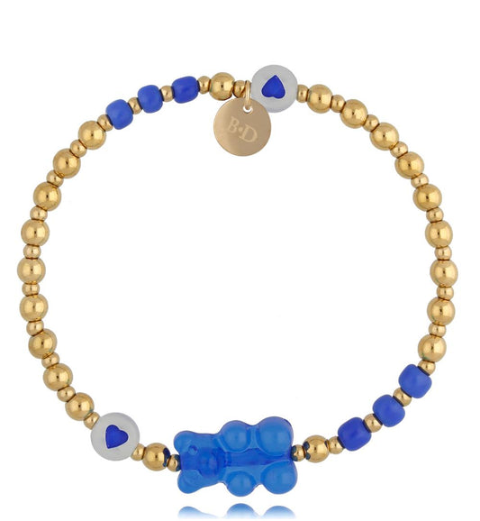 Gold Plated Balls Bracelet with Blue Bear
