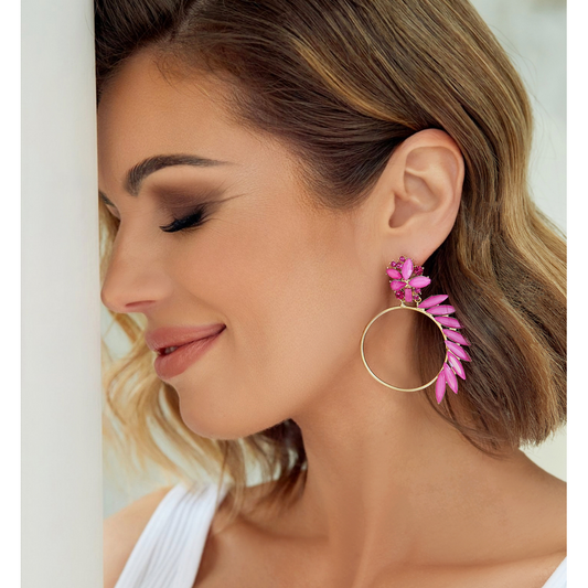 Round Mohawk Fuchsia Crystals Earrings