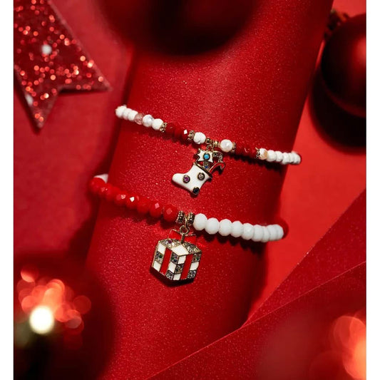 Twinke Holiday Red and White Glass Crystals Bracelet with Christmas Stacking